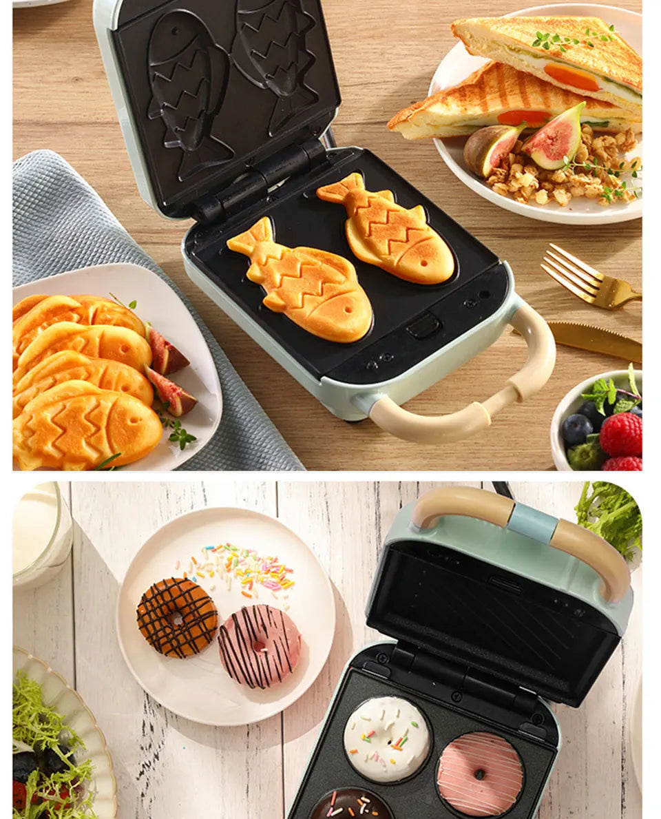Mini Sandwich Maker Breakfast Machine Multi Cooker Electric Toaster Oven Hot Plate Bread Pancake Waffle Donut Maker for Kitchen