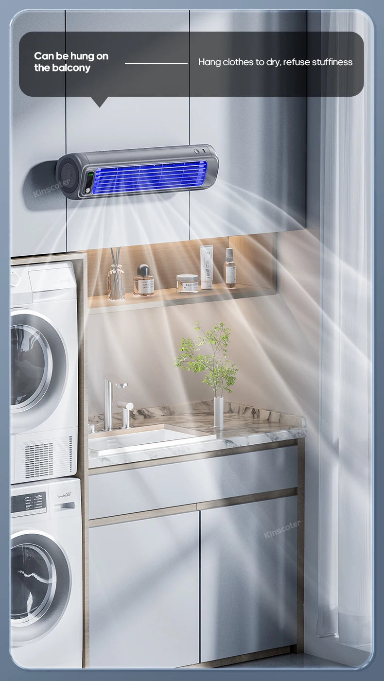KINSCOTER Desktop Air Conditioner Fan No Drilling 3 Speeds Cooling Rechargeable Wall Mount Fan Silent for Home Kitchen Bathroom