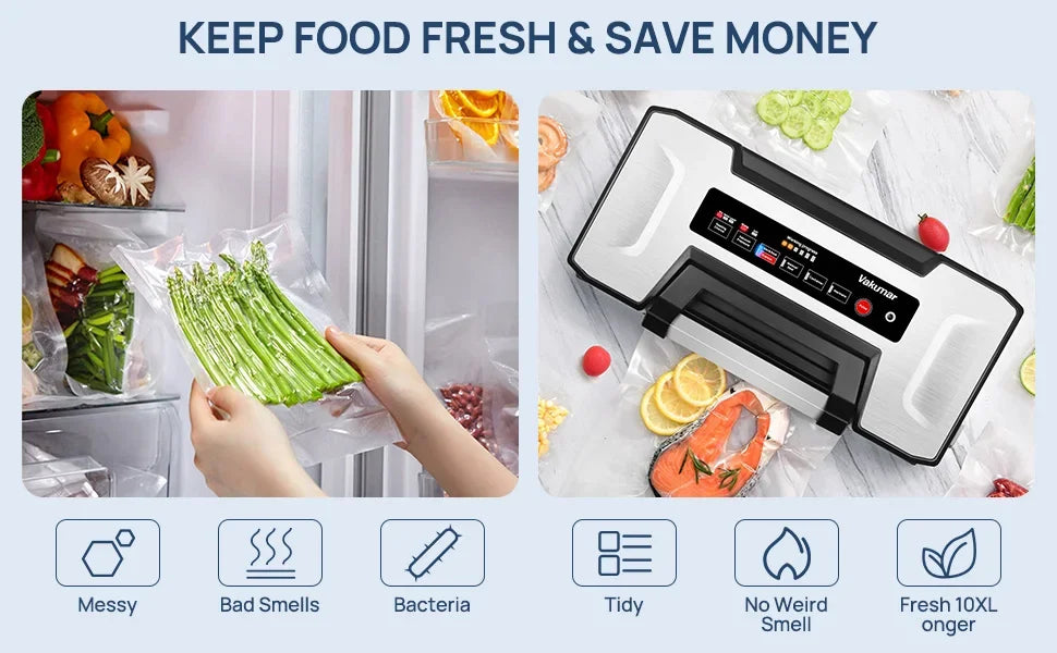 Vakumar VH5186 Kitchen Automatic Commercial Household Food Vacuum Sealer Packaging Machine Include 2 Rolls Vacuum Packed Bags