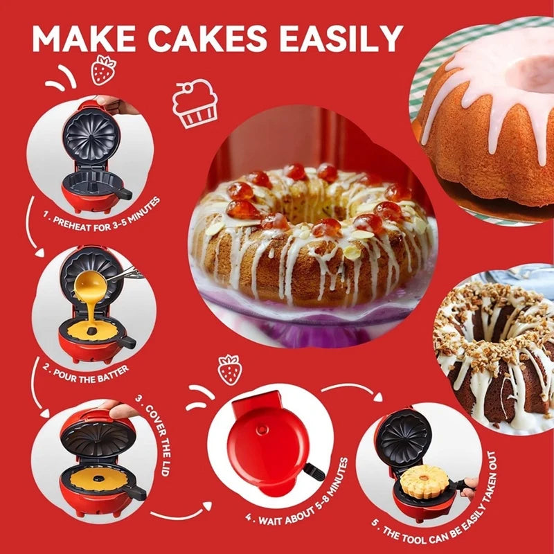110V Heart Waffle Maker Mini Cake Maker Double-Sided Heating Doughnut Portable Breakfast Machine Breakfast Mold Kitchen Supplies