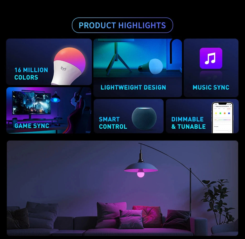 Yeelight Smart LED Bulb W4 Lite E27 BLE+WIFI 800lm 8W 2700-6500K Remote control Smart home Works on Homekit, Google, Alexa