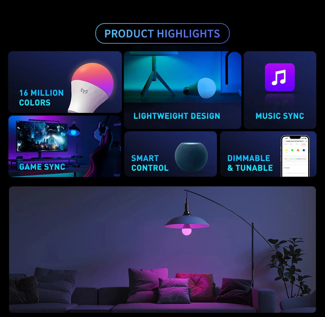 Yeelight Smart LED Bulb W4 Lite E27 BLE+WIFI 800lm 8W 2700-6500K Remote control Smart home Works on Homekit, Google, Alexa