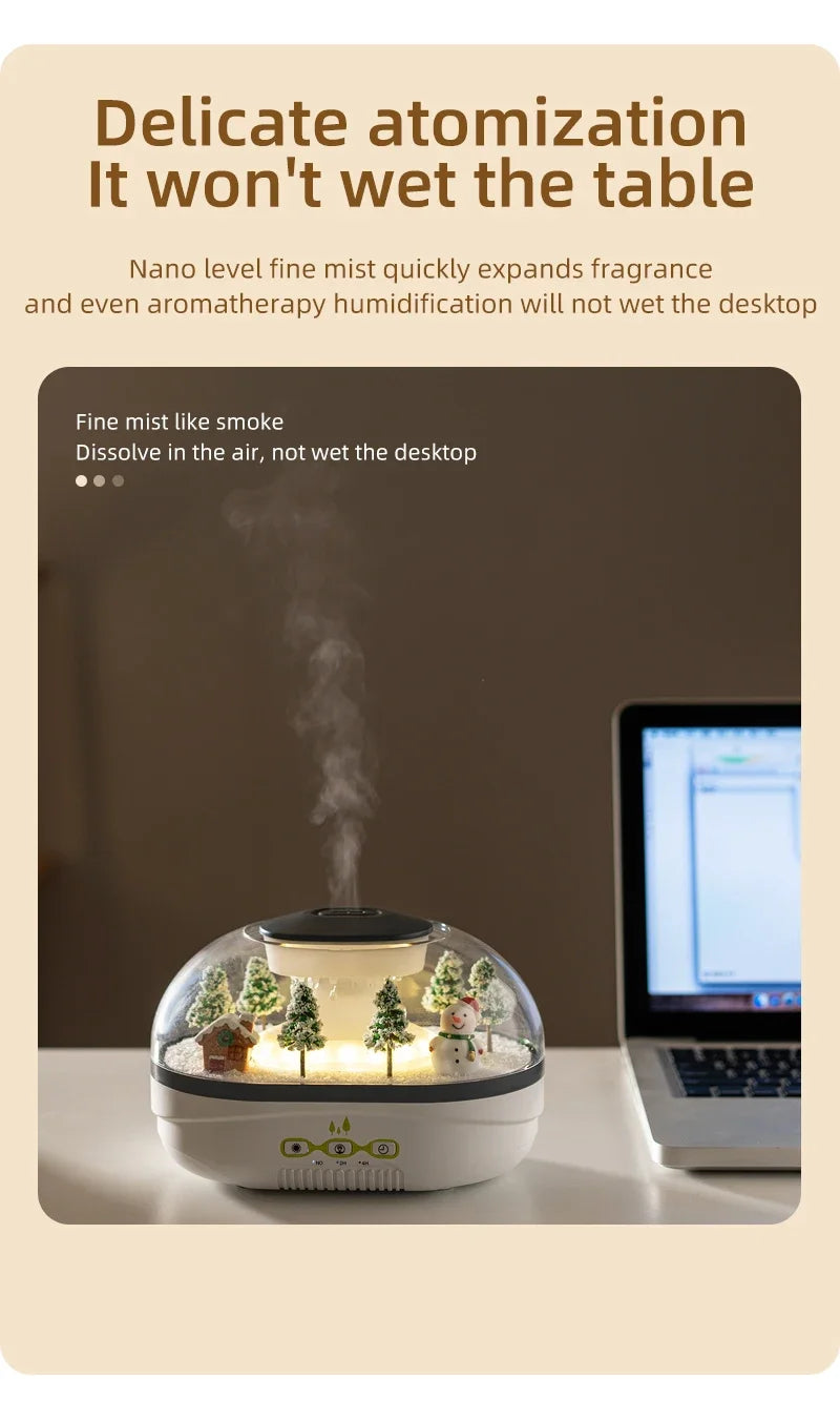 Snowman Landscape Aroma Humidifier with Colorful Led Light Essential Oil Diffuser Ultrasonic Raindrop Air Humidifier for Home