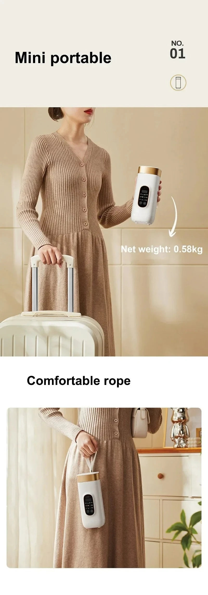 650ml Electric Water Cup Portable Temperature Control 304 Stainless Steel Electric Kettle Thermos Cup Travel Hot Water Kettle
