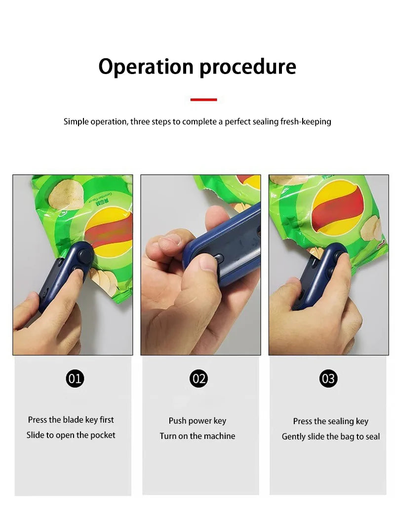 2 In 1 Sealer Cutter Multifunctional Mini Bag Sealer Portable Resealer Machine Handheld Bag Sealing Machine for Plastic Bags