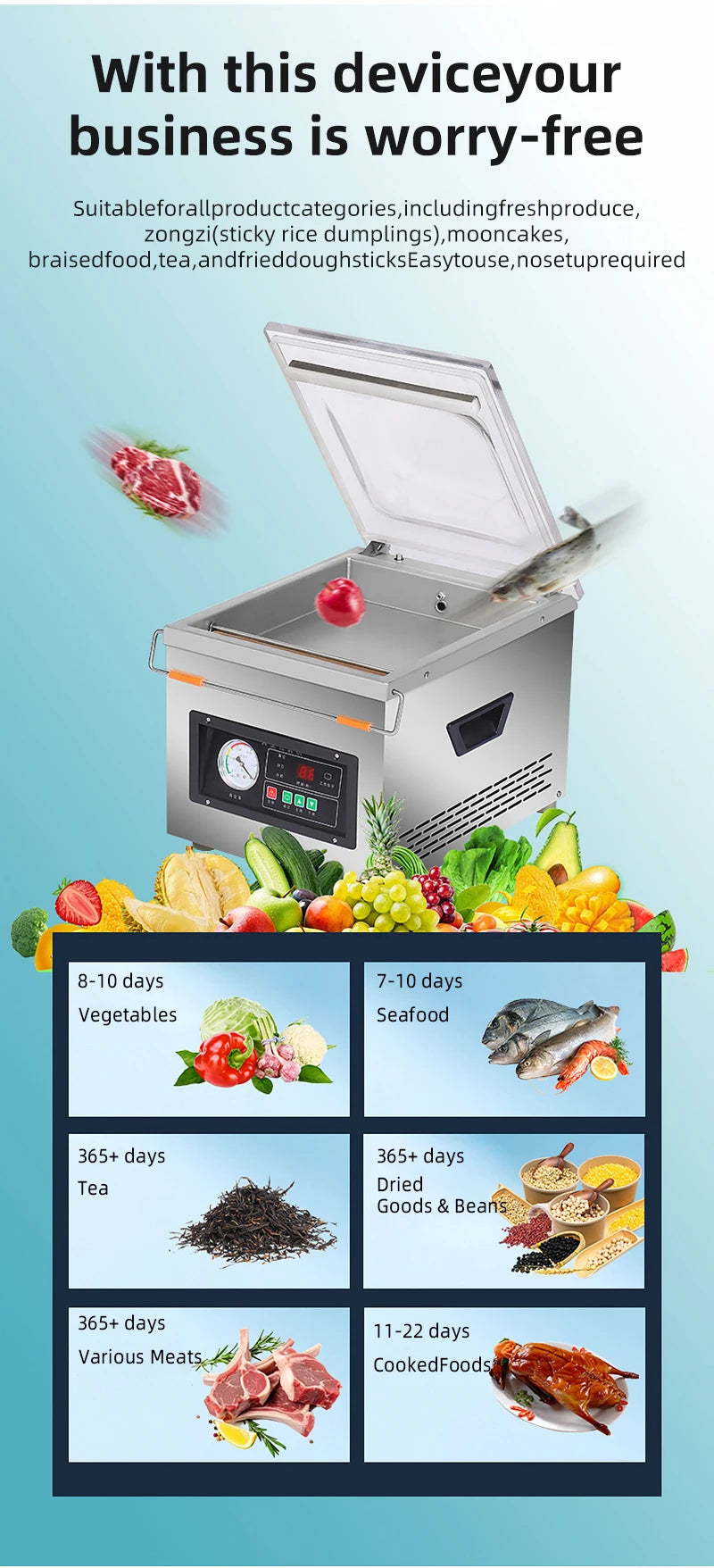 DIVEDEER Commercial Vacuum Sealer for Food Packaging Chamber-Type Vacuum Sealer for Kitchen Meat Preservation