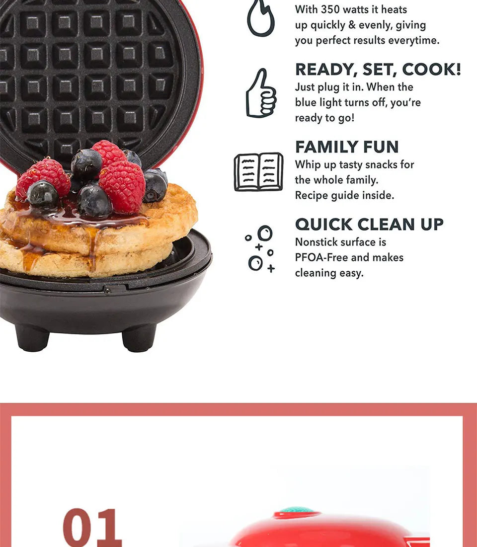 Mini Electric Waffle Maker 110V/220V Non-Stick Breakfast Machine for Home Kitchen Desserts and Fried Eggs