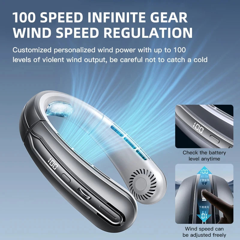 Lenovo 2026 8000mAh Air Cooler USB Hanging Neck Fan Portable Bladeless Mini Rechargeable Mute LED Digital Display Electric Fans
