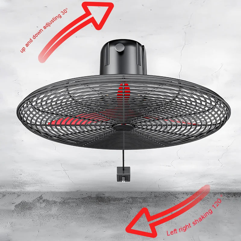 High Power Industrial Wall Mounted Fan Wire Control Adjustable Wind Power Shaking Head Horn Metal Blade Commercial Wall Fan