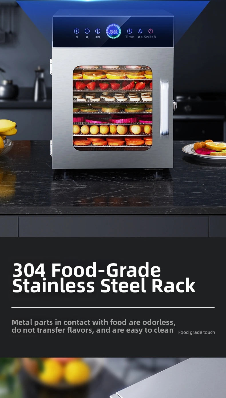 8-Tier Stainless Steel Food Dehydrator,Commercial Power, Digital Thermostat(30°C-90°C), for Jerky/Fruits/Herbs, BPA-Free