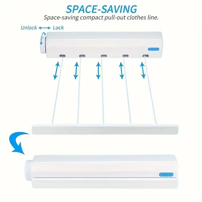Retractable Clothes Drying Rope 3.75m Clothesline 5 Wires Wall Mounted Shrinkable Plastic Laundry Hanger Indoor Drying Rack