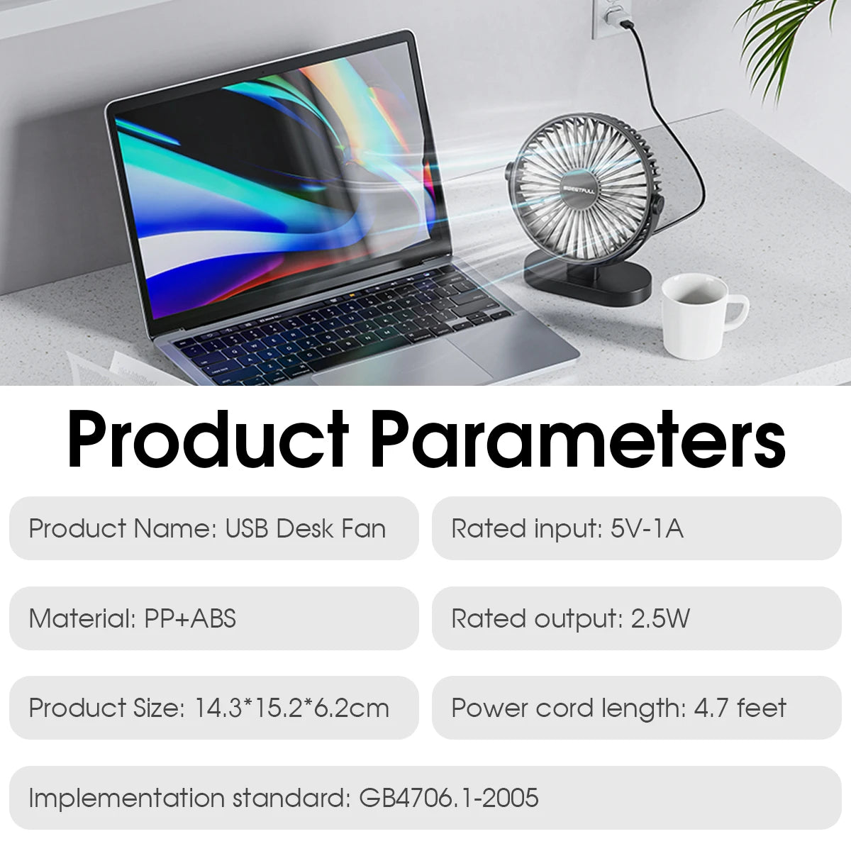 Electric Fan Portable Cooling Laptops Silent USB Fan Three Speed Adjustment for Home Office Desktop Outdoor Camping Mini Fan
