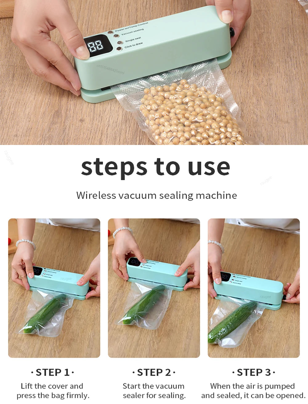 Vacuum Sealer Handheld Food Packaging Sealing Machine Home Wireless Vacuum Sealer Pump With Reusable Zipper Vacuum Bags