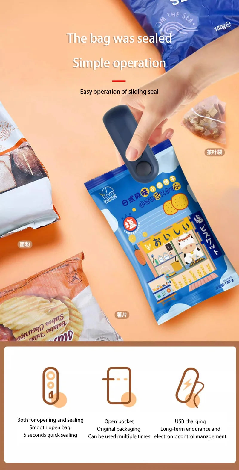 2 In 1 Sealer Cutter Multifunctional Mini Bag Sealer Portable Resealer Machine Handheld Bag Sealing Machine for Plastic Bags