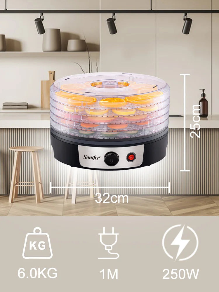 Food Dehydrator SF-4033 250W 5 Tray Fruit Vegetable Dryer with BPA Free Trays Adjustable Temperature for Home Kitchen
