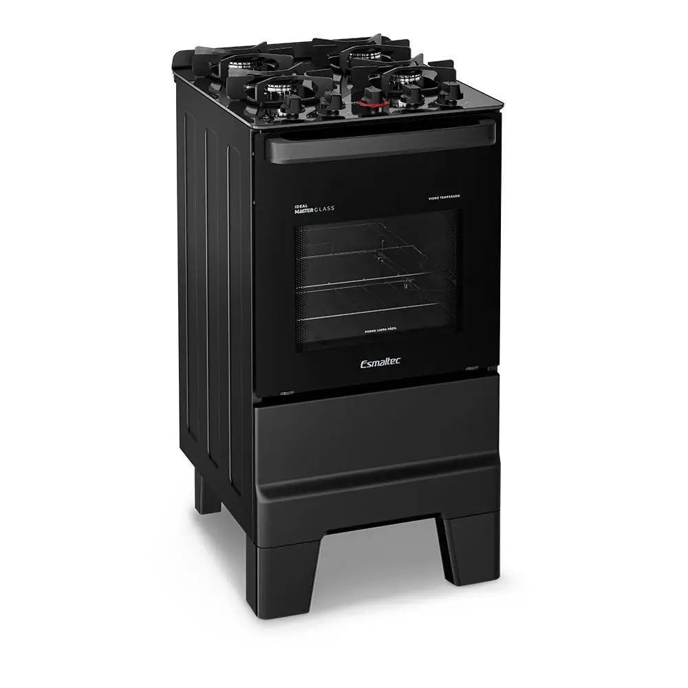 Esmaltec Ideal Master Glass 4-Burner Stove T4VFP 4127, Automatic Ignition, Black, Dual Voltage