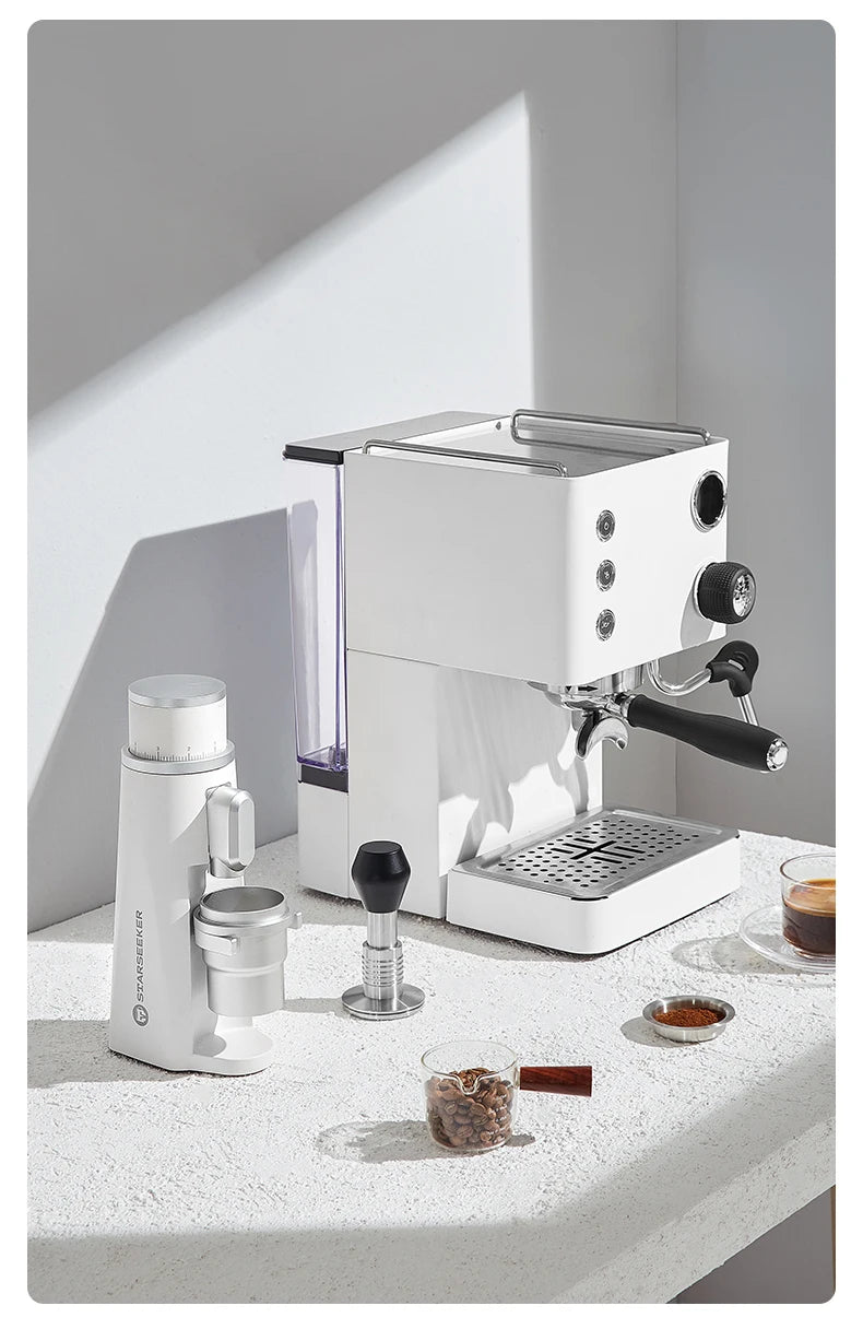 STARSEEKER EDGE Titanium Burr Coffee Grinder 48MM Espresso Burrs Stepless Fineness Adjustment Electric Coffee Grinders Black