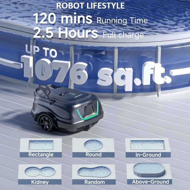 Swimming Pools Vacuum Cleaner Wireless for Floor Smart Cleaning Robot Auto-Parking Dual-layer Filtration120mins Running Time