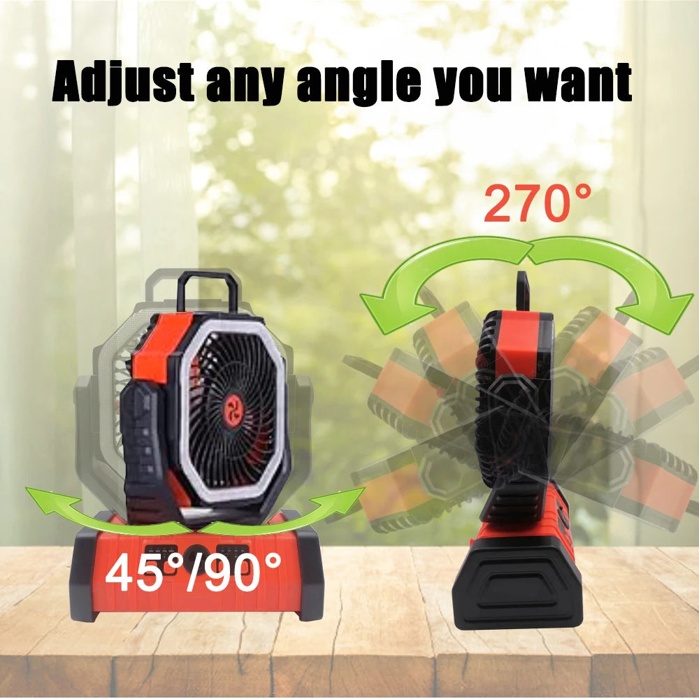 50000mAh Outdoor Camping Fan with Remote Contral 4Gears Wind Speed Up to 100 Hours Runtime Handle Portable Cooling Electric Fan