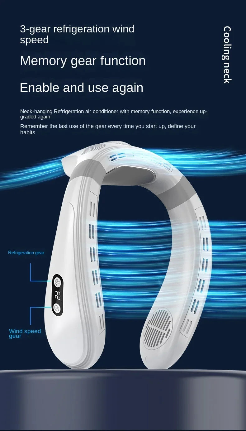New Portable Neck Fan 5200mAh Neck Air Conditioner Rechargeable Semiconductor Cooling Fan Outdoor Personal Fan Wearable Cooler