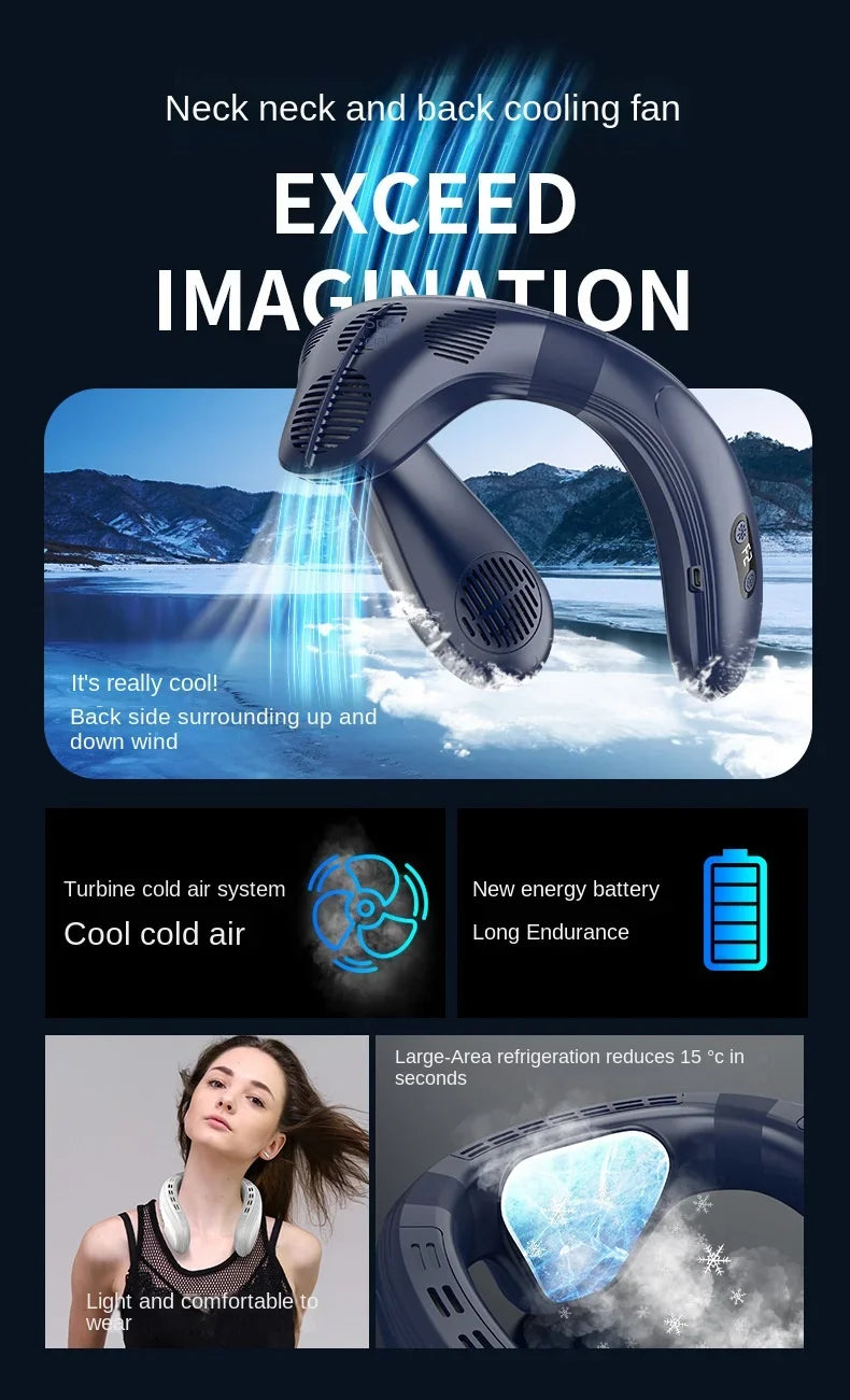 New Portable Neck Fan 5200mAh Neck Air Conditioner Rechargeable Semiconductor Cooling Fan Outdoor Personal Fan Wearable Cooler