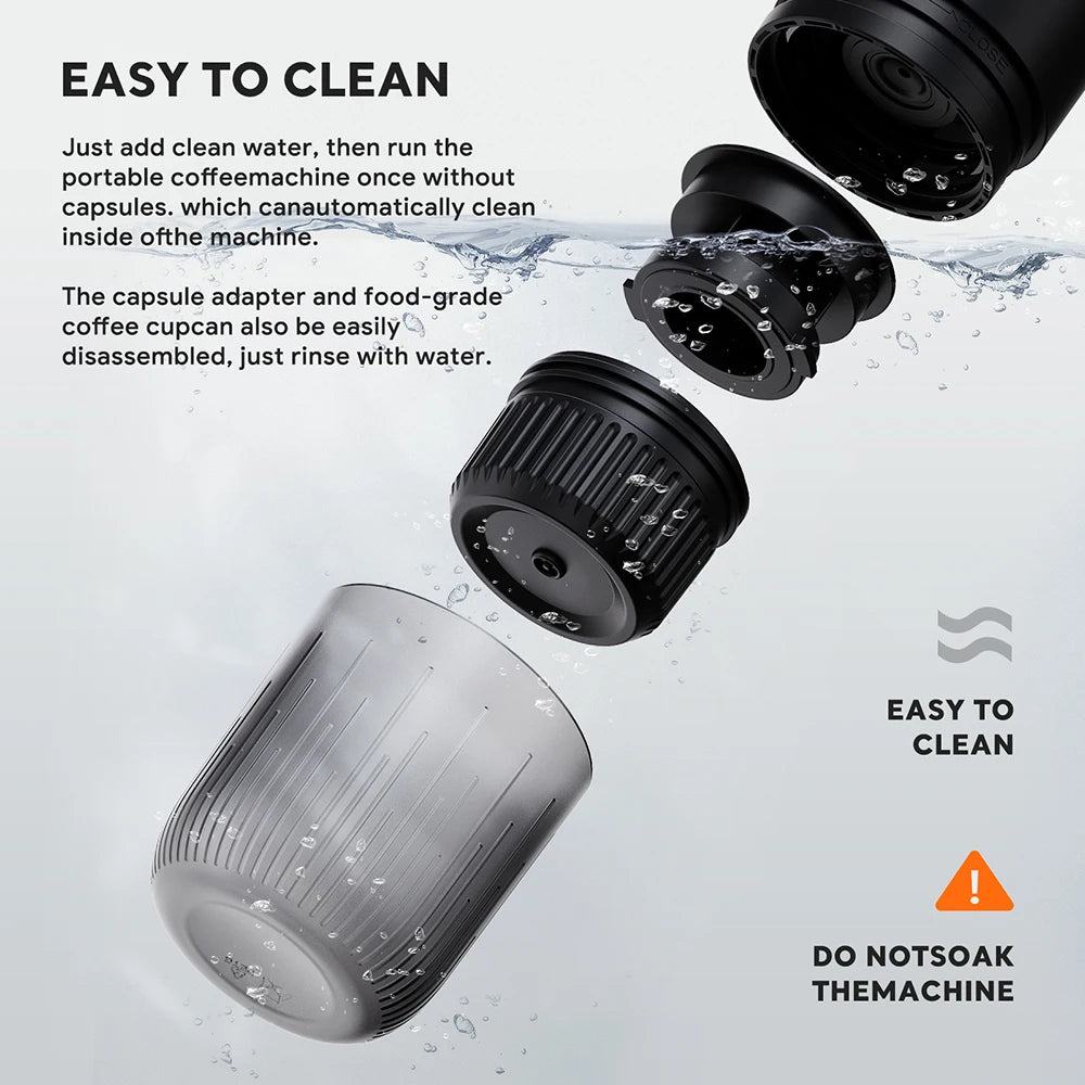 Coffee Machine Travel Portable Espresso for Car & Home Camping Coffee Maker 2-in-1 Capsule Powder Nespresso or Dolce Gusto