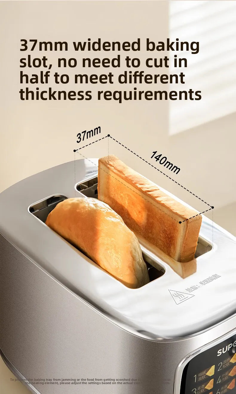 37mm Wide Slot Stainless Steel 2 Slice Toaster with Warming Rack Adjustable Browning Pop Up Breakfast Bread Toaster 토스터기