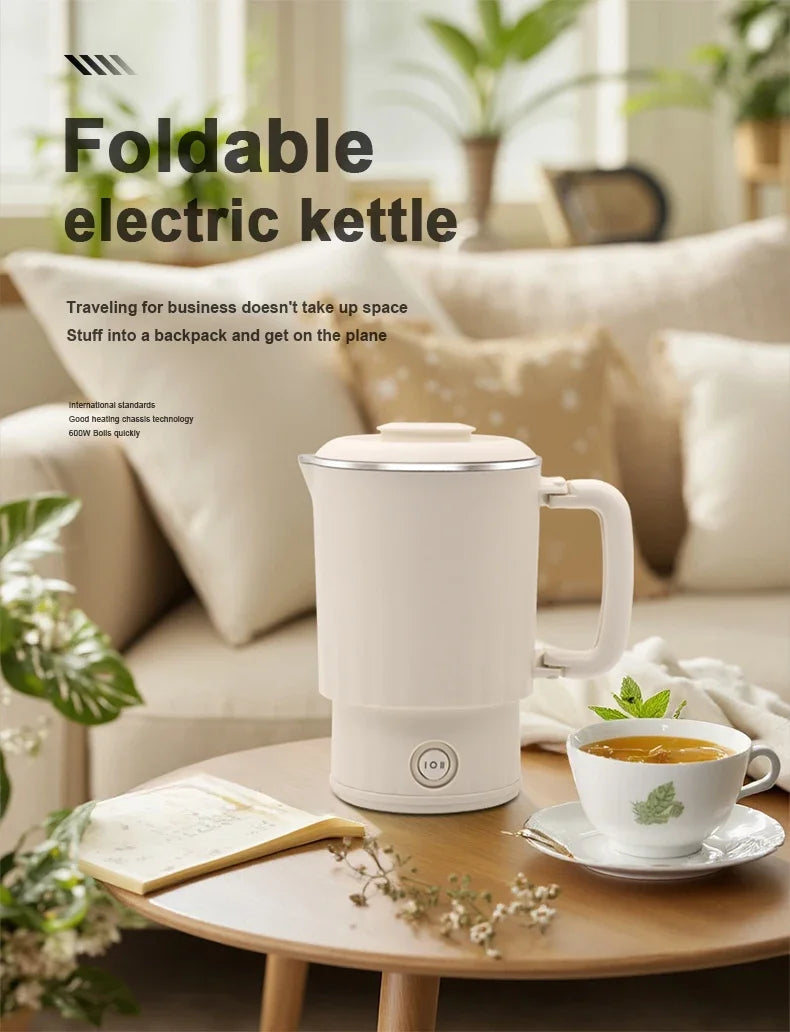 600ML Mini Portable Electric Kettle, Food-Grade Stainless Steel, Travel Foldable Boiling Pot & Noodle Pot
