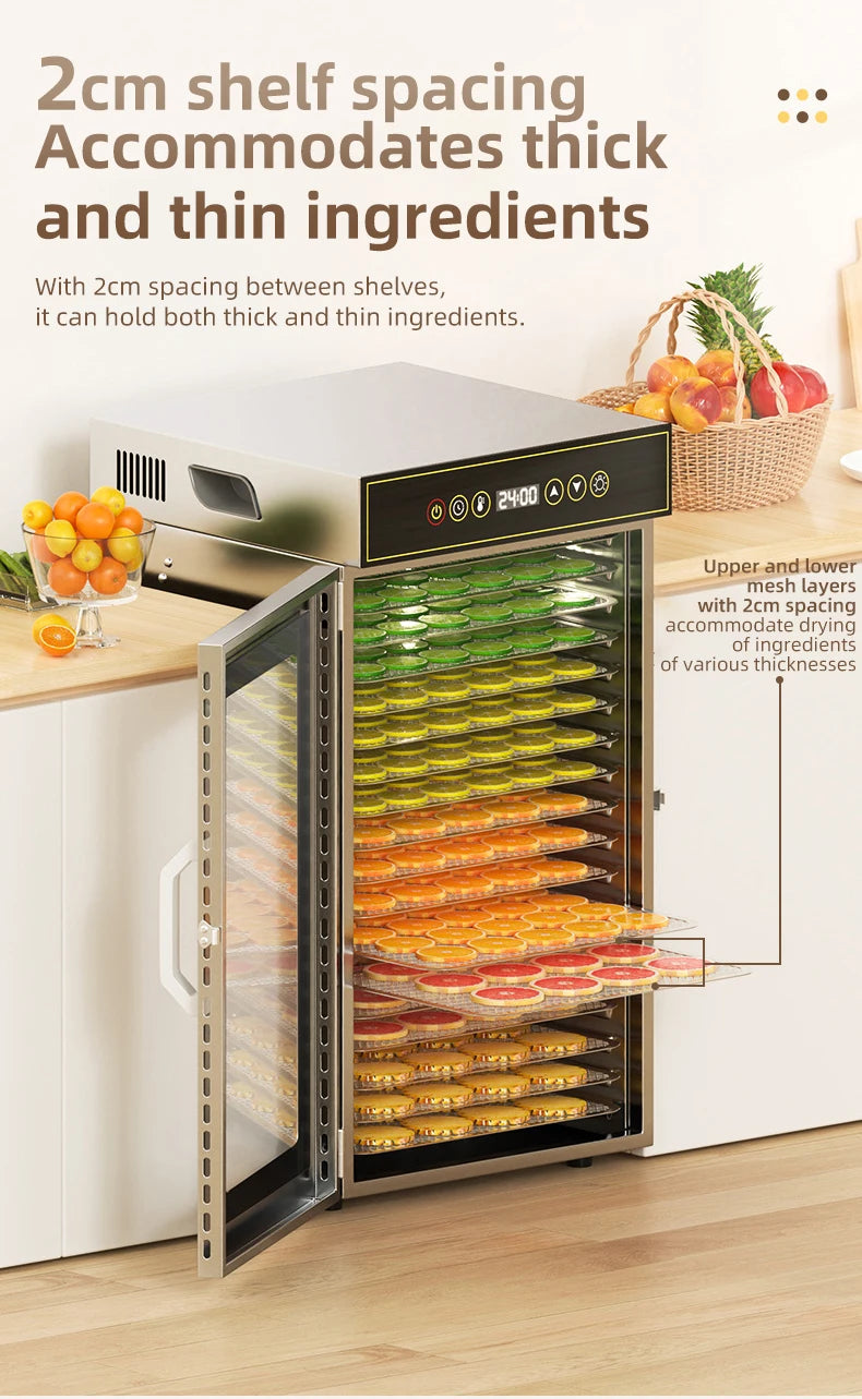 DIVEDEER 6-18 Layer Stainless Steel Food Dehydrator with Adjustable Temperature Control (30~90°C) for Fruits Vegetables Meat