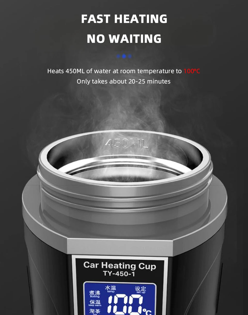 Yanace 500ML Portable Car Electric Kettle Smart Temperature Control Travel Heating Cup for Coffee Milk Tea 12V Auto Boiler