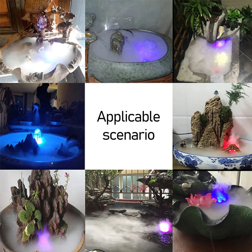 12 LED Atomizer Colorful Light Ultrasonic Misting Maker Water Fountain Pond Landscaping Fogger Atomizer Air Humidifier Aquarium