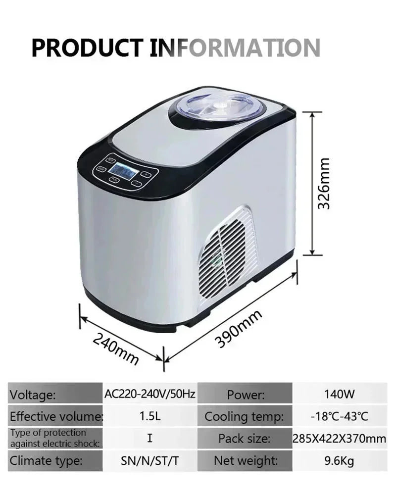 220V 140W Intelligent Automatic Commercial Ice Cream Maker Soft Hard Adjustable Thermostat Keep Cold Household Gelato Machine