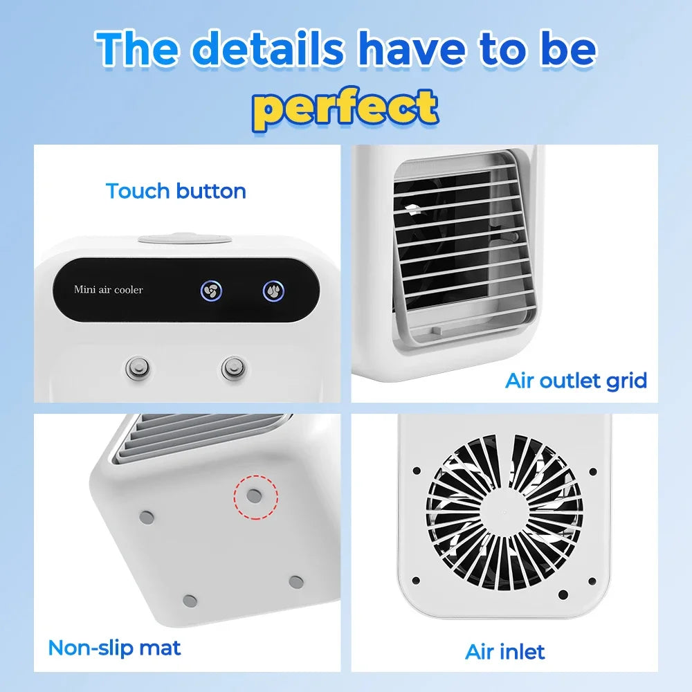 Small Portable Air Conditioner Fan, Small Air Cooler, Mini Humidifier for Home and Office