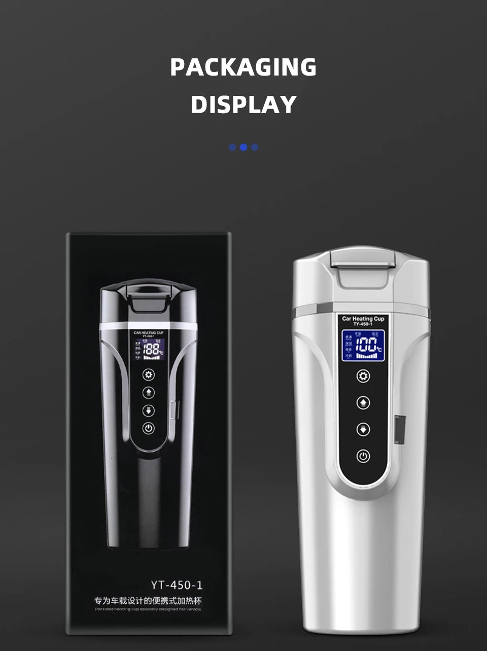 Yanace 500ML Portable Car Electric Kettle Smart Temperature Control Travel Heating Cup for Coffee Milk Tea 12V Auto Boiler
