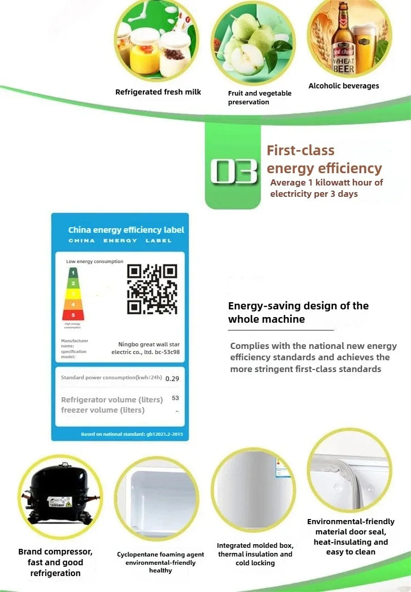 Mini Refrigerator for Office Bar Rental Room Dormitory Refrigerator Freezer Dual-use Home Energy Saving Electric Refrigerator
