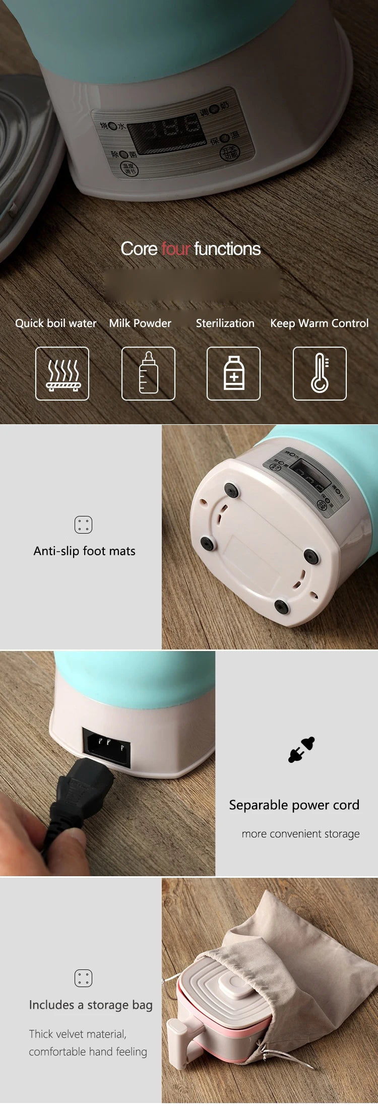 Foldable & Portable Travel Electric Kettle 0.8L Silicone Thermostatic 800W Auto Power Off 110V-240V Universal for Travel & Home