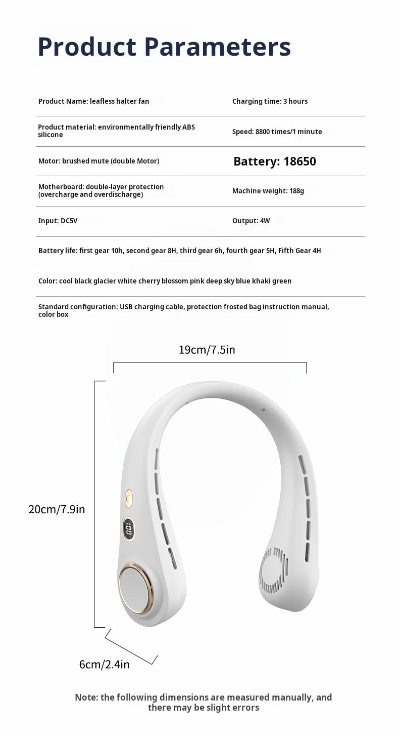 H9 Portable Neck Fan Essential for Home Travel Life Lazy Person's Hanging Neck Fan Compact Personal Cooling Device