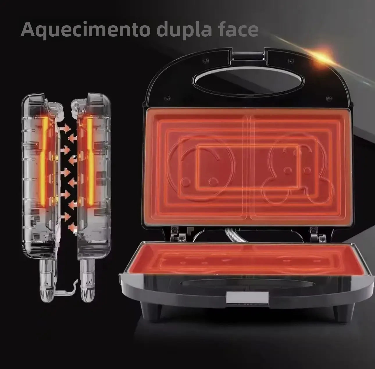 110V Household Sandwich Machine 750W Waffle Sandwich Maker Smiling Face Cute Toast Bread Machine Double-sided Heating Frying Pan