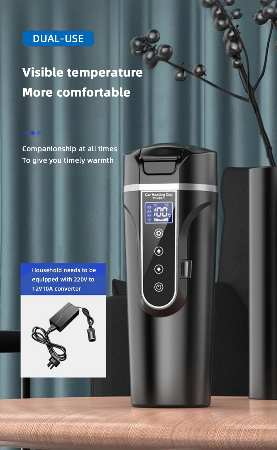 Yanace 500ML Portable Car Electric Kettle Smart Temperature Control Travel Heating Cup for Coffee Milk Tea 12V Auto Boiler