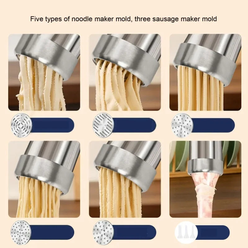 Handheld Automatic Electric Pasta Maker Stainless Steel Noodle Machine With 5 Pasta Mold For Home Use