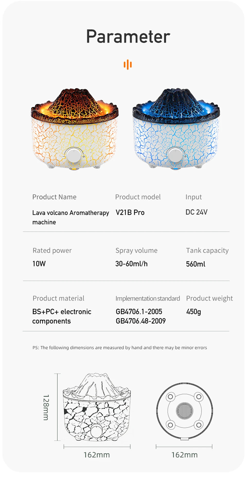 Volcano Aromatherapy Diffuser Smoke Ring Ultrasonic Air Humidifier with Flame Lamp Remote Control Essential Oil Aroma Diffuser