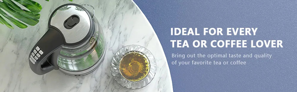 DEVISIB Electric Glass Kettle, 2200W Fast Boiling, Temperature Control, 4-Hour Keep Warm, 2.0L Tea Kettle & Hot Water Boiler