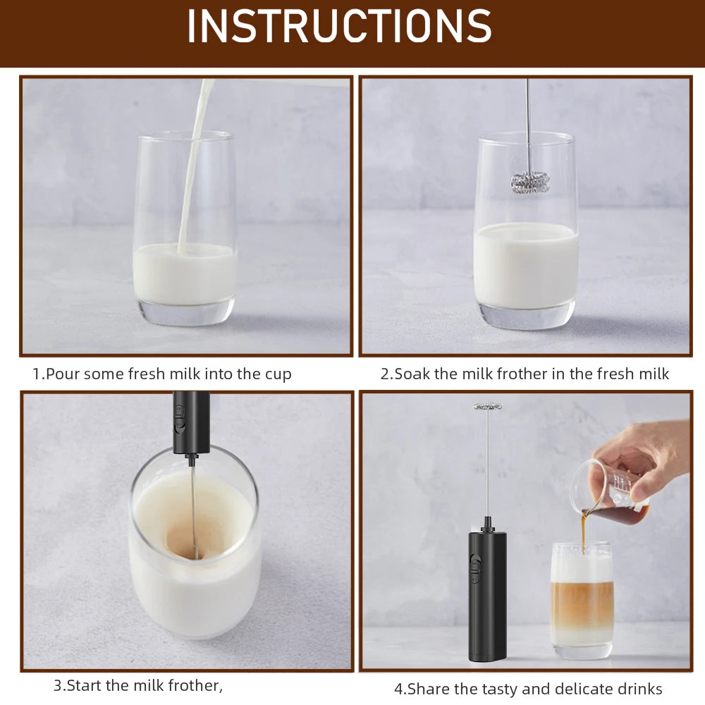 Electric Milk Frother Foam Maker Mixer for Coffee, Electric Portable Whisk Drink Mixer Mini Foam Maker Frothing Battery Powered