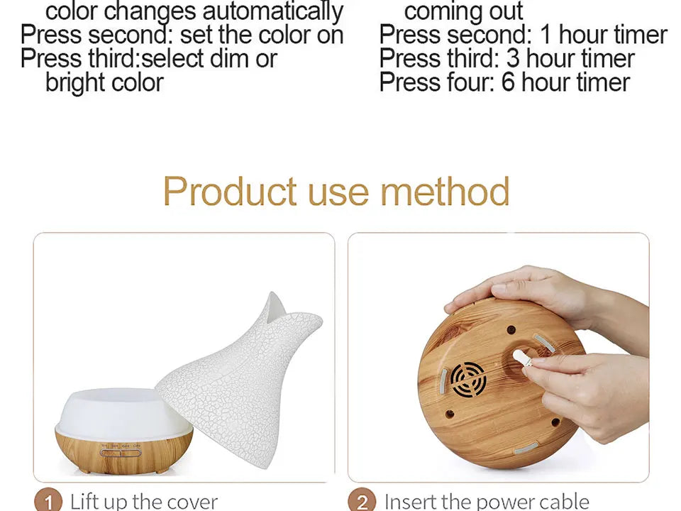 Electric Air Humidifier Remote Control Diffuser Aroma Humidifier Oil Diffuser Ultrasonic Wood Grain Mist Maker 7Color LED Light