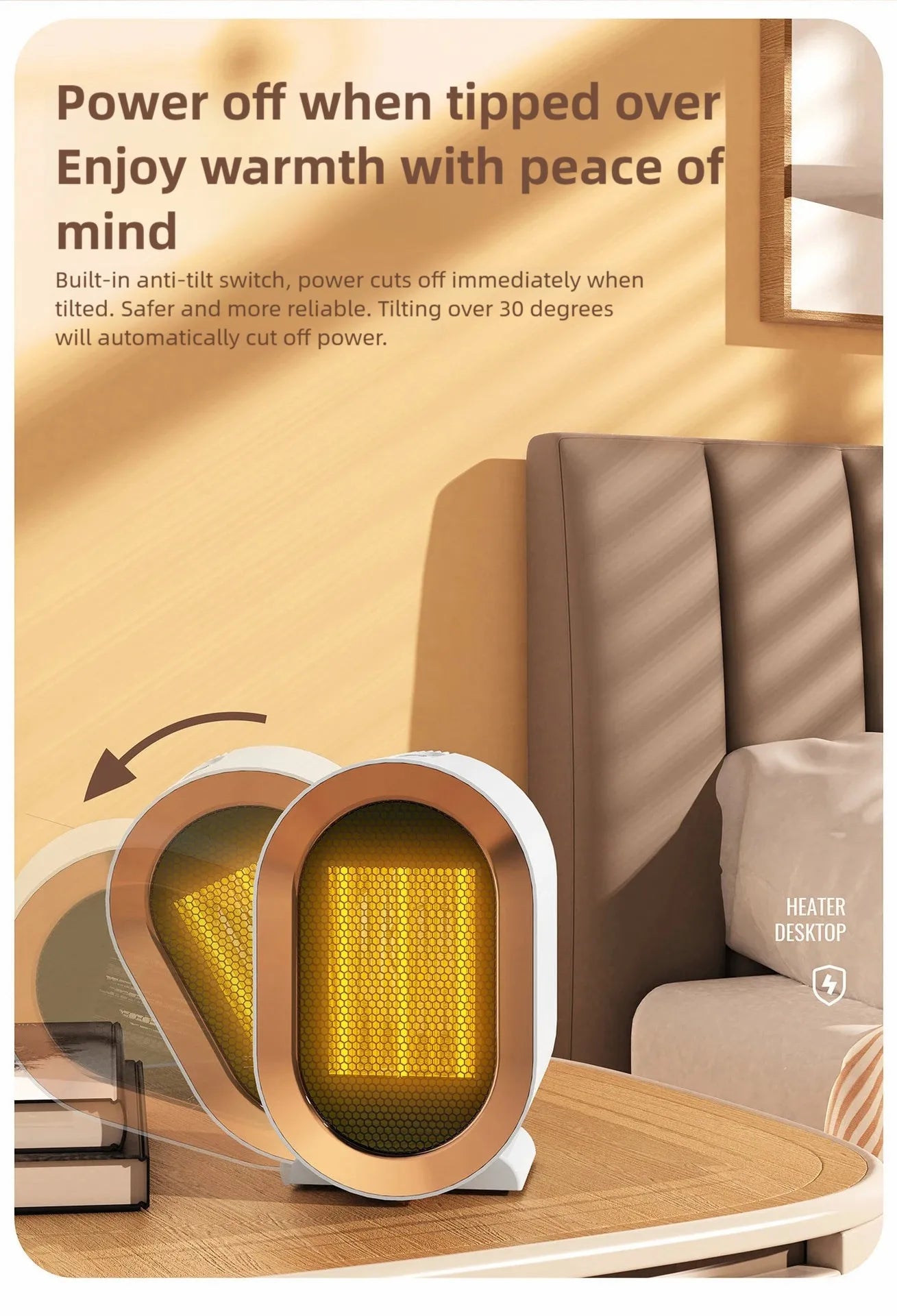 2025 New1200W Portable Electric Heater Mini Desktop Fan Heater Smart Warm Air Machine Home Bedroom Office Winter Heater