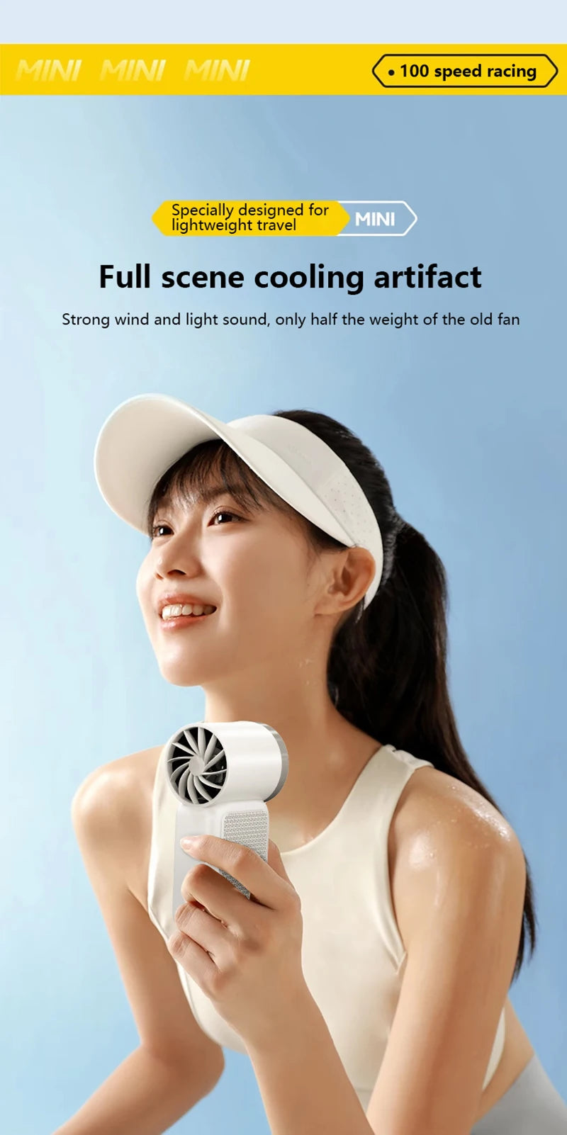 Handheld Mini Fan 5 Speed Adjust Type C Rechargeable Portable Fan Digital Display Desktop Fan Outdoor Use