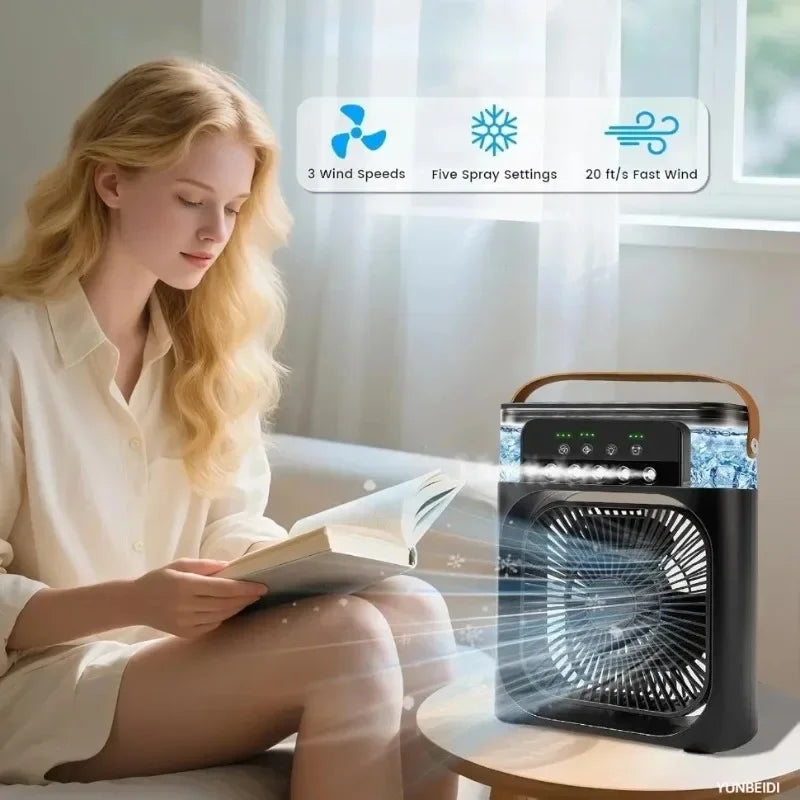 3-in-one Portable Air Conditioner Fan with LED Light Humidifier Timing Function Desktop Spray Fan for Home and Office Use