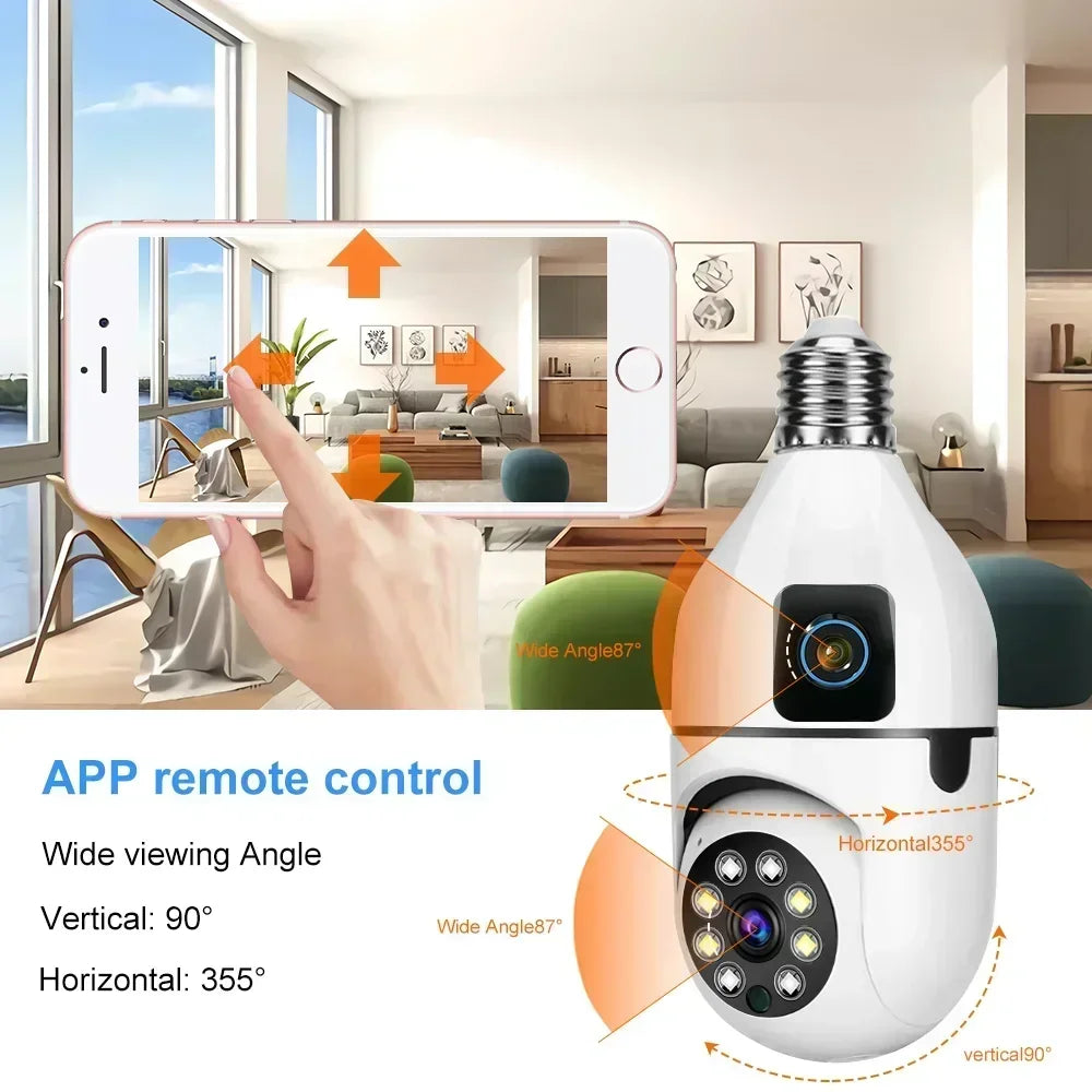 E27 Bulb Surveillance Security Camera 8MP HD Night Vision 2 screen 2 lens Camera Indoor Motion Detection 8X Zoom WiFi Camera 5MP