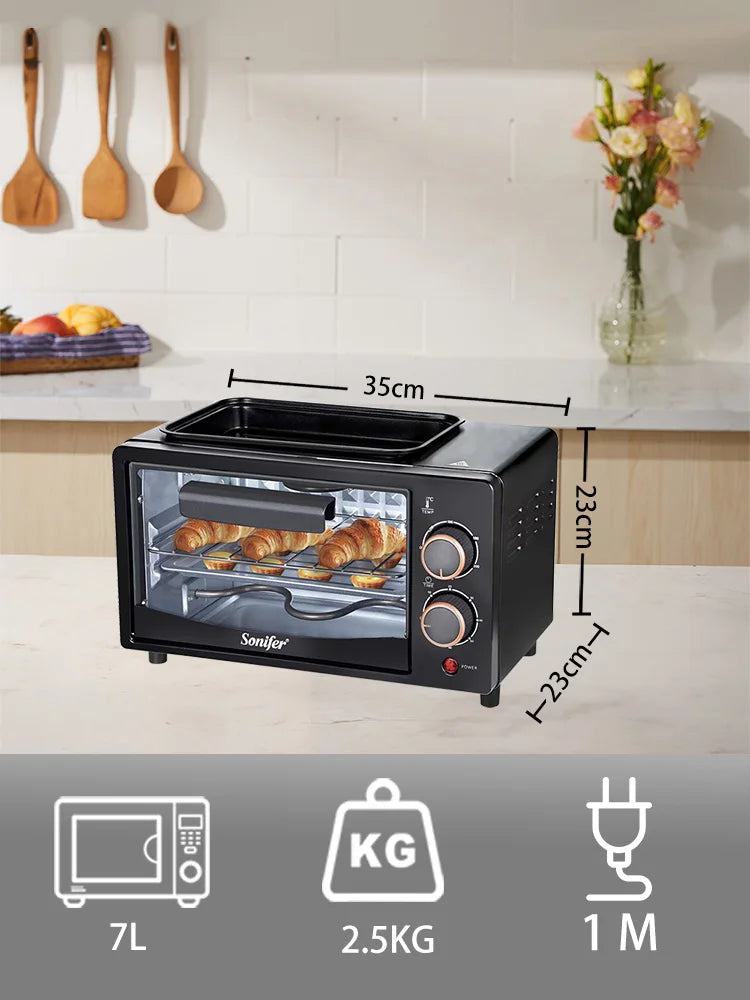 Electric Oven SF-4048A 700W 7L Mini Toaster Oven with Grill Plate Timer Multifunction Baking Cooker for Home Kitchen