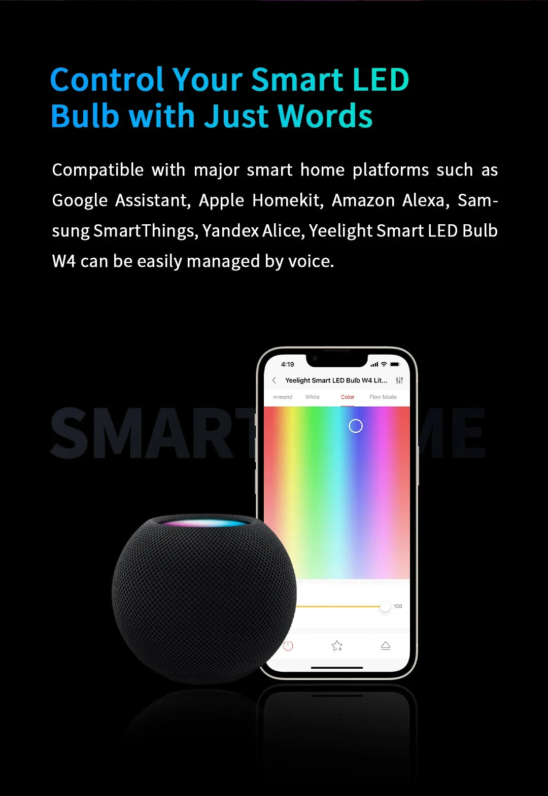 Yeelight Smart LED Bulb W4 Lite E27 BLE+WIFI 800lm 8W 2700-6500K Remote control Smart home Works on Homekit, Google, Alexa
